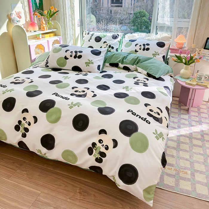 91家纺网 家纺一手货源 找家纺 琪格格 2025春夏新款全棉纯棉40S13372小清新四件套 熊猫