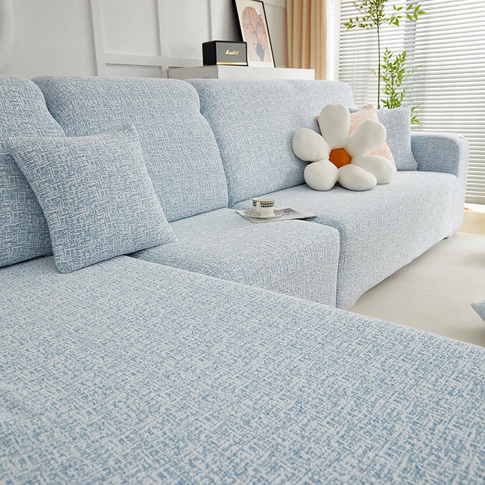 91家纺网 家纺一手货源 找家纺 丝绮鹿 2025新款竹节雪尼尔沙发套松紧款（贵妃图） 迷雾蓝