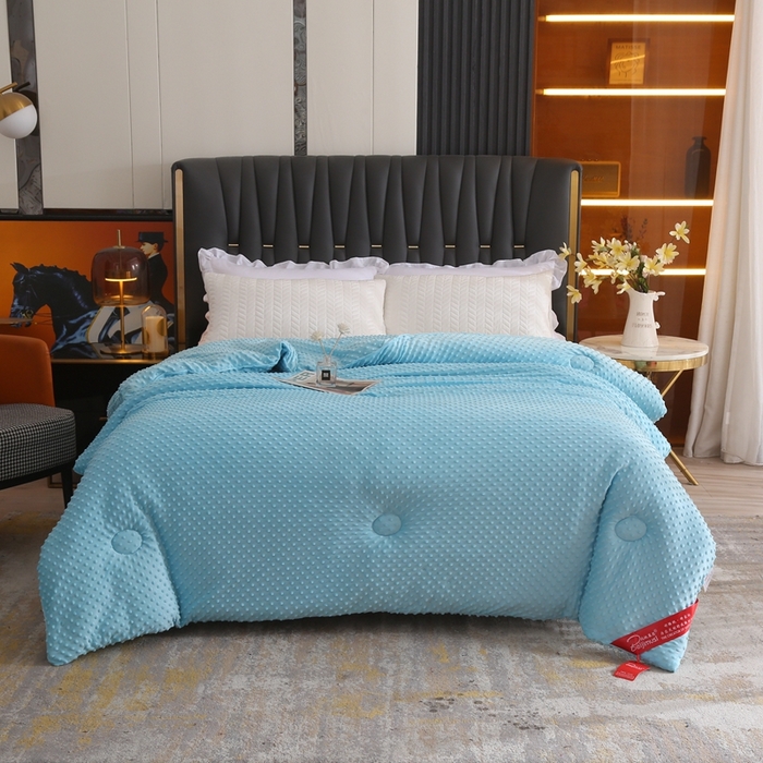 91家纺网 家纺一手货源 找家纺 妙赞2025新款5D双面绒豆豆被被子被芯 天蓝色