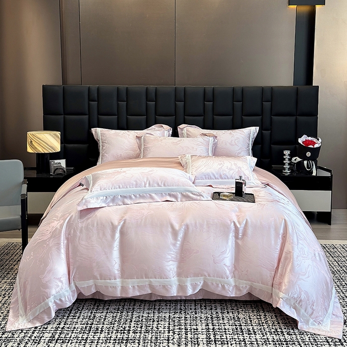 91家纺网 家纺一手货源 找家纺 2025新品床上用品高端A类100支天丝棉贡缎提花四件套全棉纯棉长绒棉夏季轻奢真丝全工艺 南溪-伊莎粉