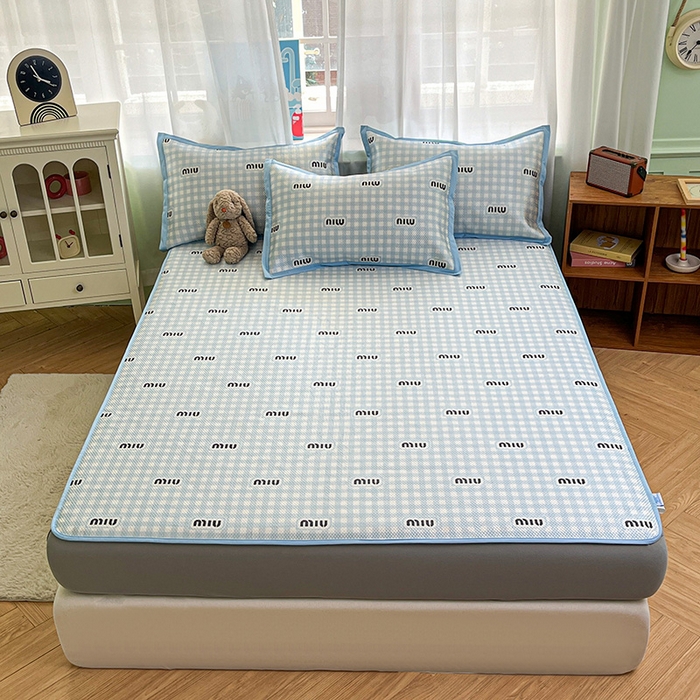 91家纺网 家纺一手货源 找家纺 布卢姆床垫2025新款A类数码印花冰藤席夏凉席--床笠款 蓝miu床笠