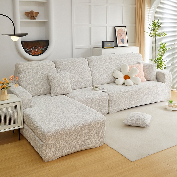 91家纺网 家纺一手货源 找家纺 丝绮鹿 2025新款竹节雪尼尔沙发套松紧款（贵妃图） 温柔咖