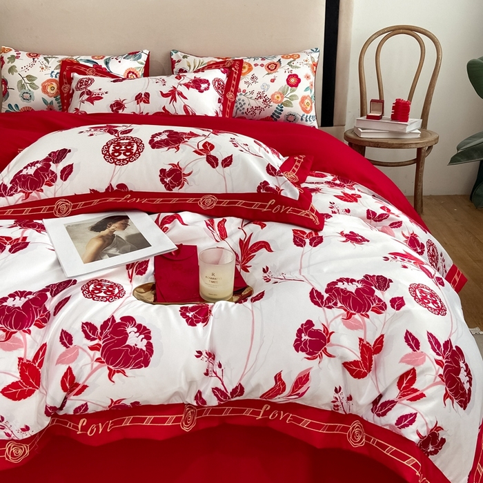 91家纺网 家纺一手货源 找家纺 用心 2022新款数码印花婚庆四件套