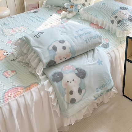 慕澄2025新款小版印花床裙款乳胶凉席凉感丝夏被四件套 嘟嘟旺仔