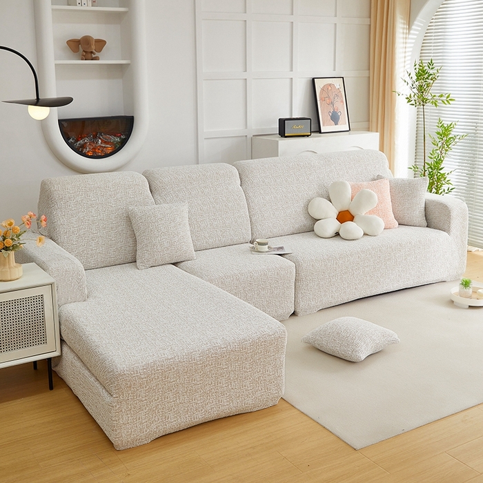 91家纺网 家纺一手货源 找家纺 丝绮鹿 2025新款竹节雪尼尔沙发套松紧款（贵妃图） 温柔咖