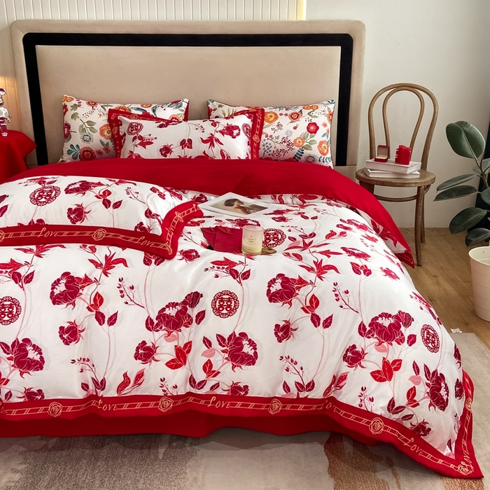 91家纺网 家纺一手货源 找家纺 用心 2022新款数码印花婚庆四件套