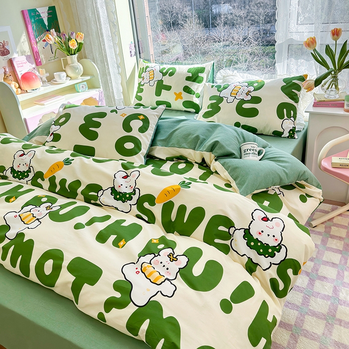 91家纺网 家纺一手货源 找家纺 琪格格 2025春夏新款全棉纯棉40S13372小清新四件套 皮皮兔