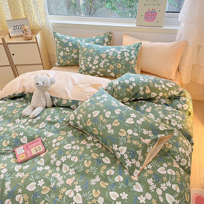 91家纺网 家纺一手货源 找家纺 琪格格 2025春夏新款全棉纯棉40S13372小清新四件套 闲庭花开