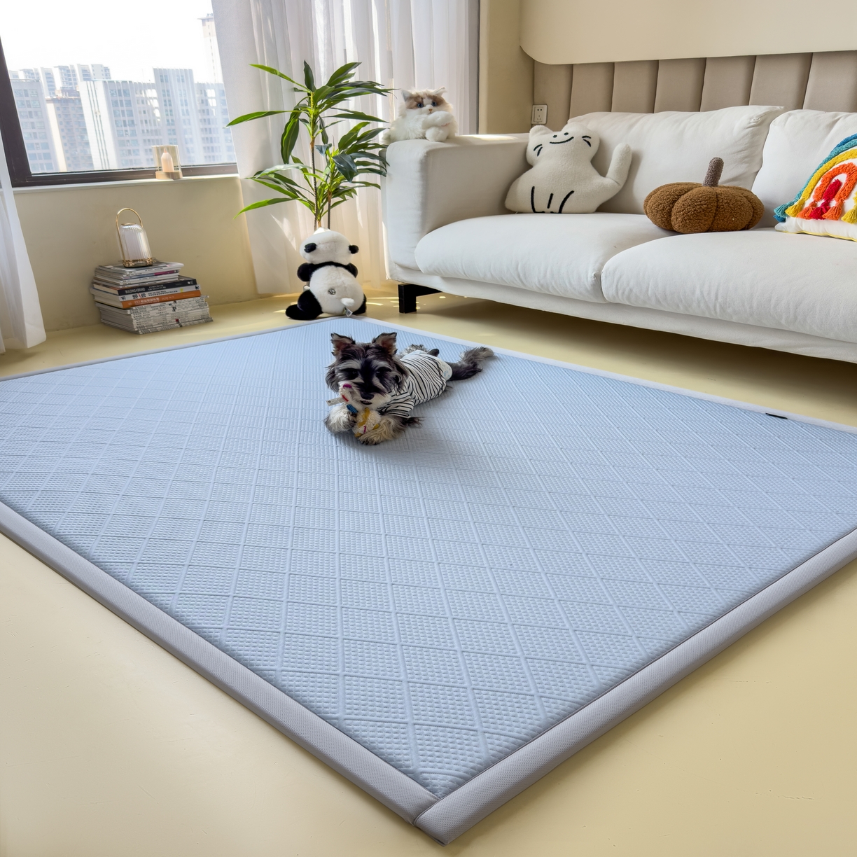 91家纺网 家纺一手货源 找家纺 席世家 2025新款凉感豆豆多功能垫 波洛格-蓝