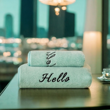 彩虹毛巾2025新款Hello珊瑚绒毛巾浴巾两件套跨境加厚吸水毛巾浴巾套装 1条浴巾+1条毛巾-绿色