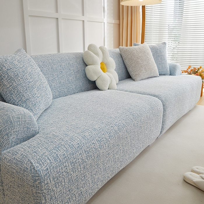 91家纺网 家纺一手货源 找家纺 丝绮鹿 2025新款竹节雪尼尔沙发套松紧款（大三人图）  迷雾蓝