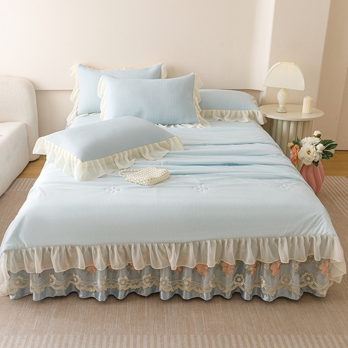 91家纺网 家纺一手货源 找家纺 好儿喜家纺  2025新款海洋丝凉感夏被四件套（此款控价所有尺寸（劵后）利润不得低于50元） 浅蓝 