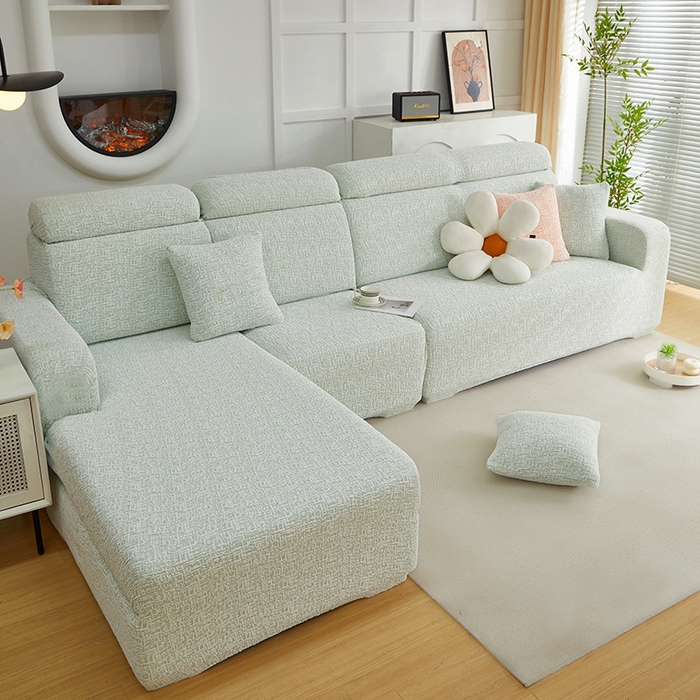 91家纺网 家纺一手货源 找家纺 丝绮鹿 2025新款竹节雪尼尔沙发套松紧款（贵妃图） 薄荷绿