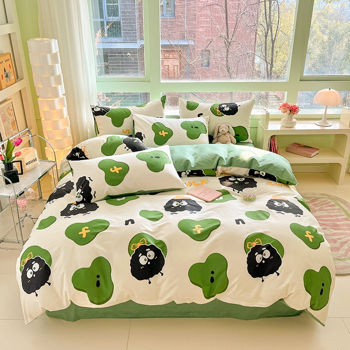 91家纺网 家纺一手货源 找家纺 琪格格 2025春夏新款全棉纯棉40S13372小清新四件套 小煤球