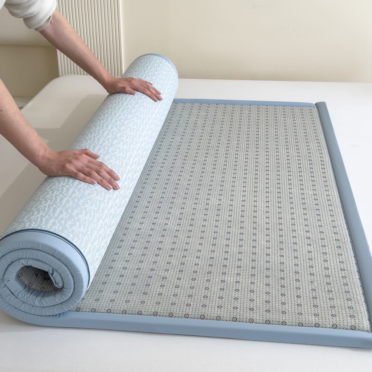 91家纺网 家纺一手货源 找家纺 席世家 2025新款凉感肌理多功能垫 肌理-蓝