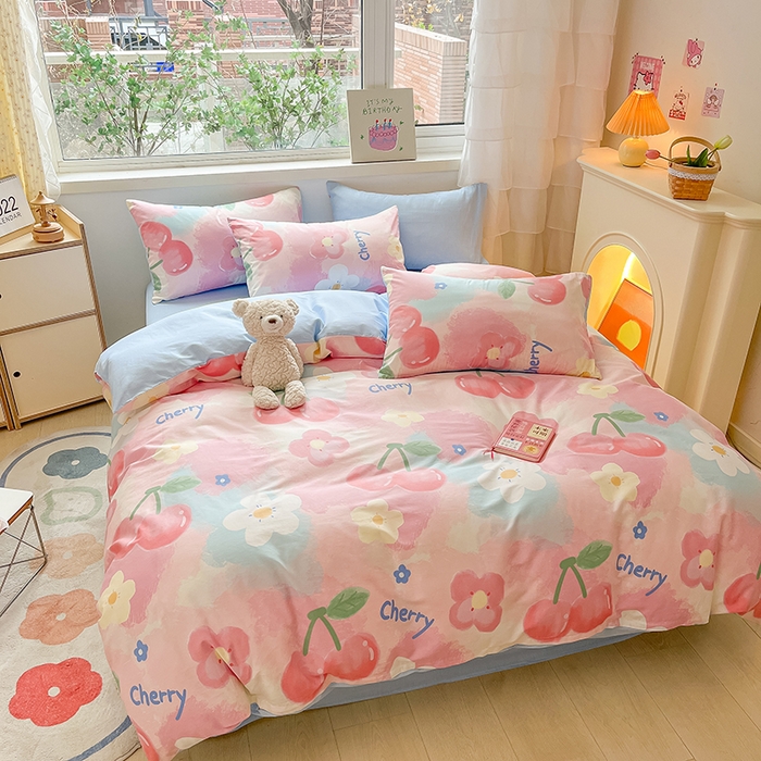 91家纺网 家纺一手货源 找家纺 琪格格 2025春夏新款全棉纯棉40S13372小清新四件套 粉色小恋