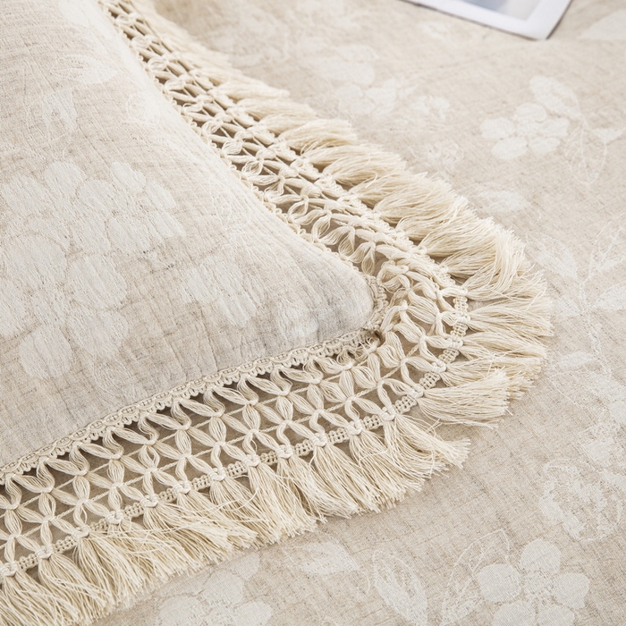 91家纺网 家纺一手货源 找家纺 鲁爱家纺供货 2025新款棉麻流苏款四件套 枫丹白露