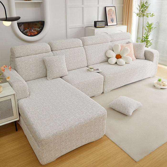 91家纺网 家纺一手货源 找家纺 丝绮鹿 2025新款竹节雪尼尔沙发套松紧款（贵妃图） 温柔咖