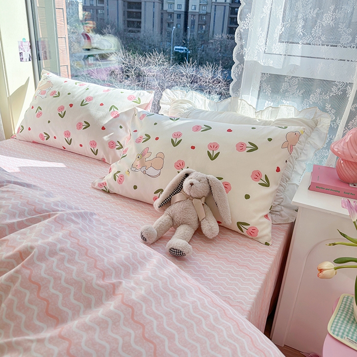 91家纺网 家纺一手货源 找家纺 琪格格 2025春夏新款全棉纯棉40S13372小清新四件套 小粉兔