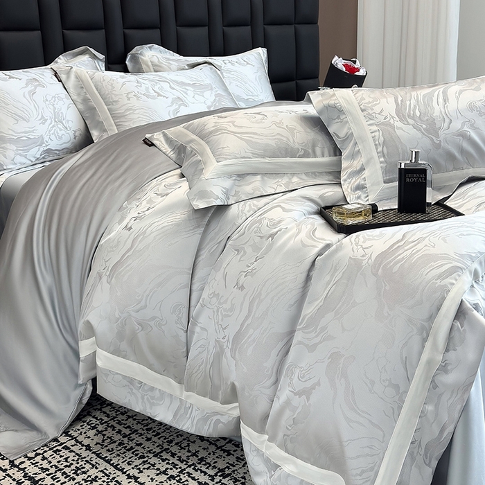 91家纺网 家纺一手货源 找家纺 2025新品床上用品高端A类100支天丝棉贡缎提花四件套全棉纯棉长绒棉夏季轻奢真丝全工艺 南溪-银衫灰