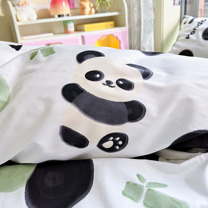 91家纺网 家纺一手货源 找家纺 琪格格 2025春夏新款全棉纯棉40S13372小清新四件套 熊猫