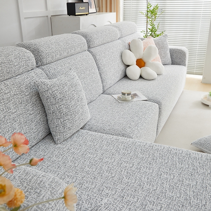 91家纺网 家纺一手货源 找家纺 丝绮鹿 2025新款竹节雪尼尔沙发套松紧款（贵妃图） 深中灰