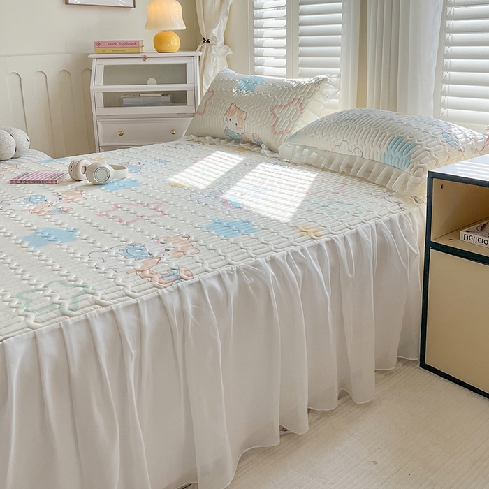 91家纺网 家纺一手货源 找家纺 慕澄2025新款小版印花床裙款乳胶凉席凉感丝夏被四件套 夏日幸福