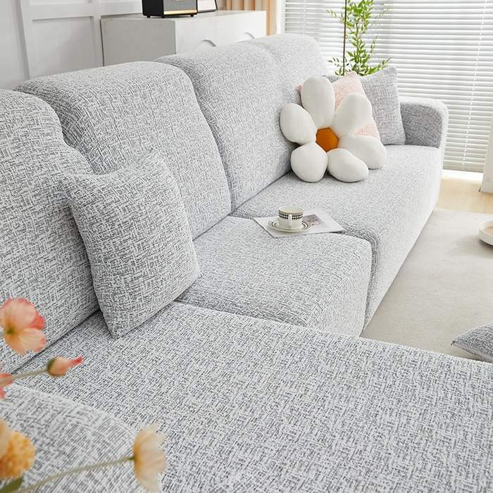 91家纺网 家纺一手货源 找家纺 丝绮鹿 2025新款竹节雪尼尔沙发套松紧款（贵妃图） 深中灰