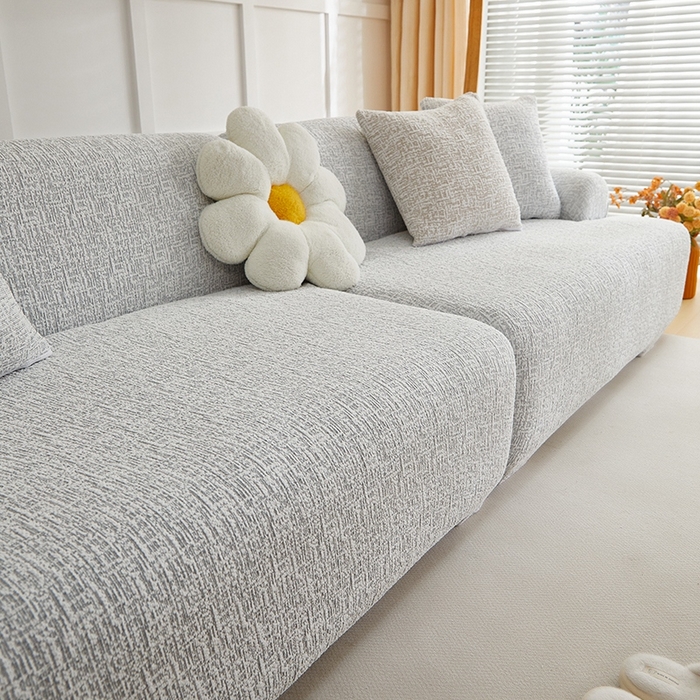 91家纺网 家纺一手货源 找家纺 丝绮鹿 2025新款竹节雪尼尔沙发套松紧款（大三人图）  月光浅灰