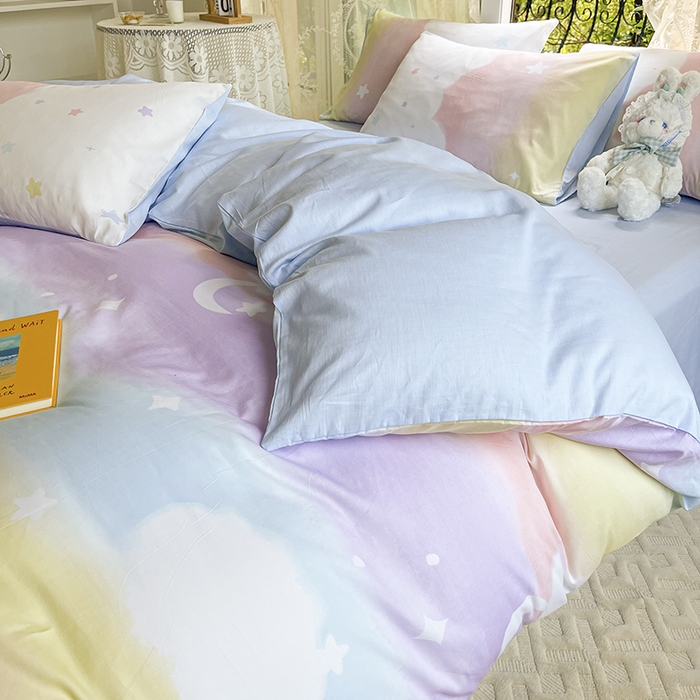 91家纺网 家纺一手货源 找家纺 琪格格 2025春夏新款全棉纯棉40S13372小清新四件套 彩霞