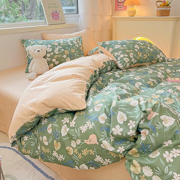 91家纺网 家纺一手货源 找家纺 琪格格 2025春夏新款全棉纯棉40S13372小清新四件套 闲庭花开