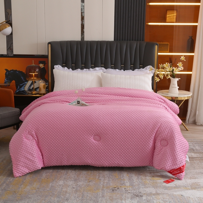 91家纺网 家纺一手货源 找家纺 妙赞2025新款5D双面绒豆豆被被子被芯 粉色
