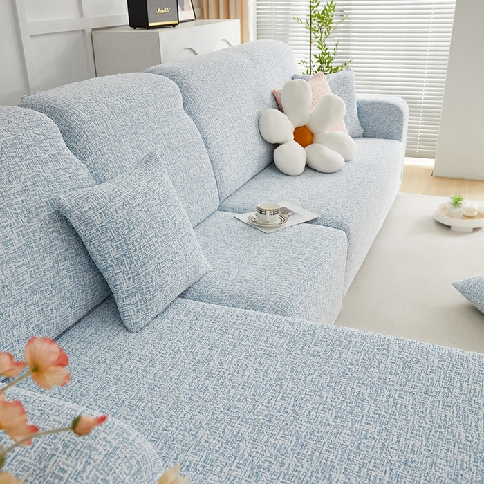 91家纺网 家纺一手货源 找家纺 丝绮鹿 2025新款竹节雪尼尔沙发套松紧款（贵妃图） 迷雾蓝