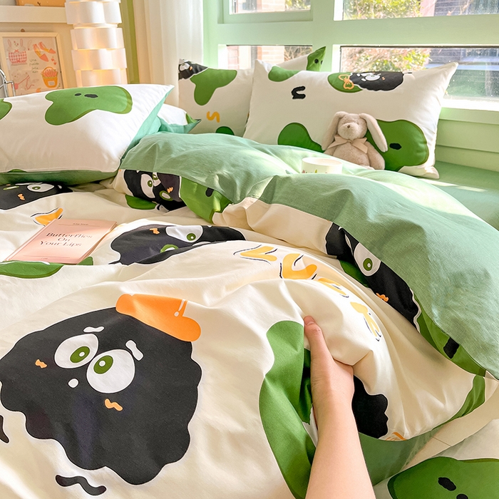 91家纺网 家纺一手货源 找家纺 琪格格 2025春夏新款全棉纯棉40S13372小清新四件套 小煤球