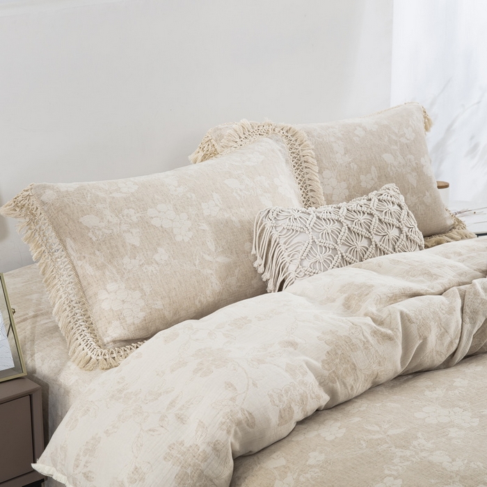 91家纺网 家纺一手货源 找家纺 鲁爱家纺供货 2025新款棉麻流苏款四件套 枫丹白露