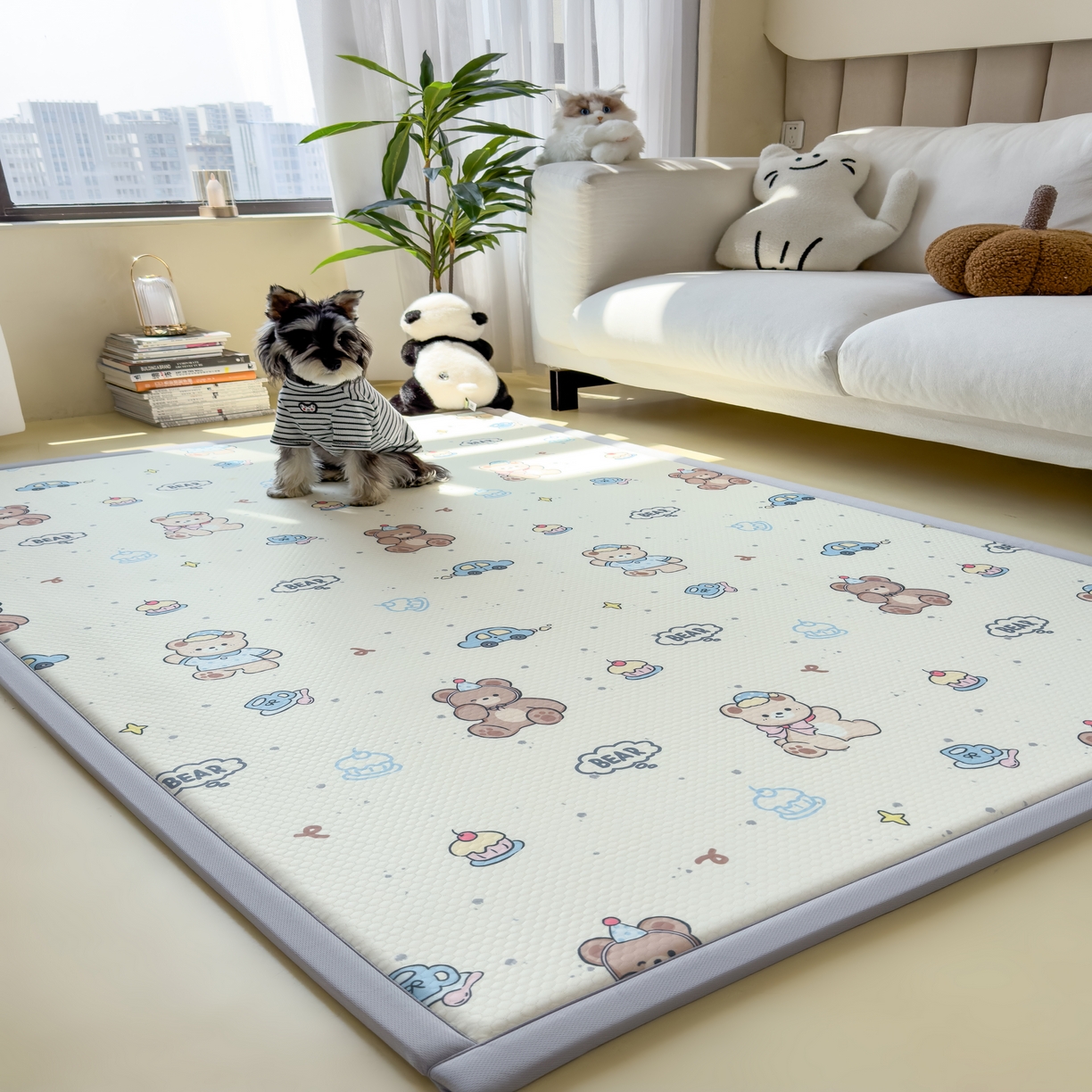 91家纺网 家纺一手货源 找家纺 席世家 2025新款印花豆豆多功能垫 汽车小熊