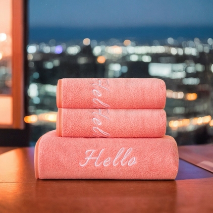 彩虹毛巾2025新款Hello珊瑚绒毛巾浴巾两件套跨境加厚吸水毛巾浴巾套装 1条浴巾+2条毛巾-粉色