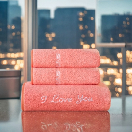 91家纺网 家纺一手货源 找家纺 （总）彩虹毛巾2025新款I Love you珊瑚绒毛巾浴巾套装网红情侣浴室加厚毛巾浴巾两件套