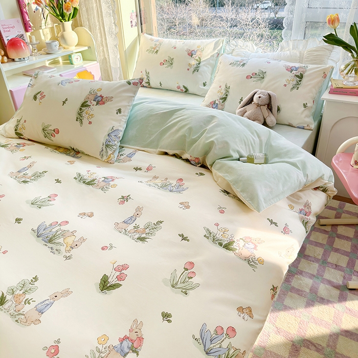 91家纺网 家纺一手货源 找家纺 琪格格 2025春夏新款全棉纯棉40S13372小清新四件套 逃家小兔