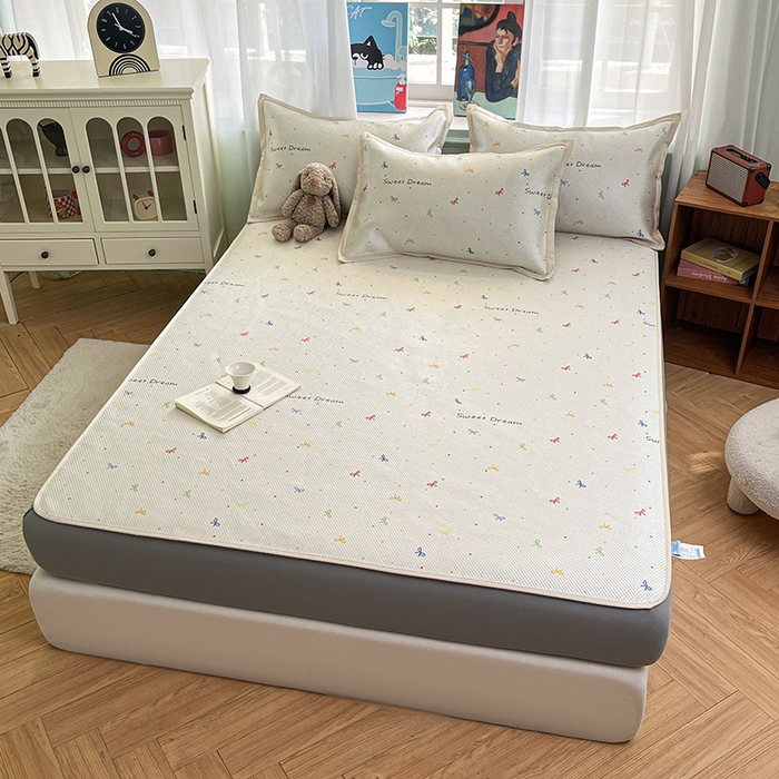 91家纺网 家纺一手货源 找家纺 布卢姆床垫2025新款A类数码印花冰藤席夏凉席--床笠款 波点蝴蝶结床笠