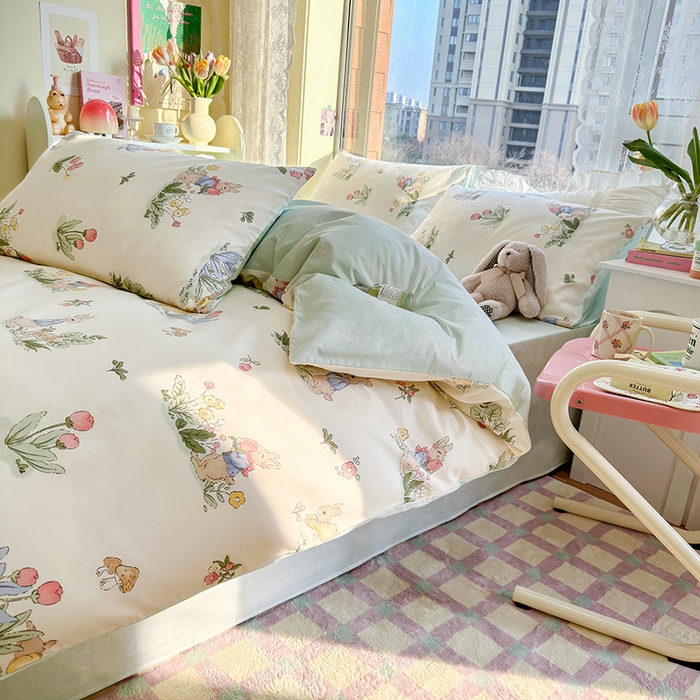 91家纺网 家纺一手货源 找家纺 琪格格 2025春夏新款全棉纯棉40S13372小清新四件套 逃家小兔