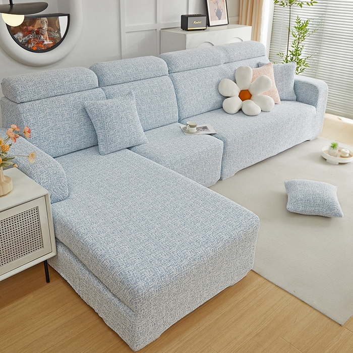 91家纺网 家纺一手货源 找家纺 丝绮鹿 2025新款竹节雪尼尔沙发套松紧款（贵妃图） 迷雾蓝