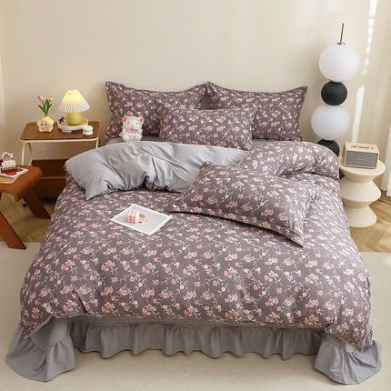 91家纺网 家纺一手货源 找家纺 一比一家纺 2025新款云感皱皱双层纱床盖四件套 塞纳河畔