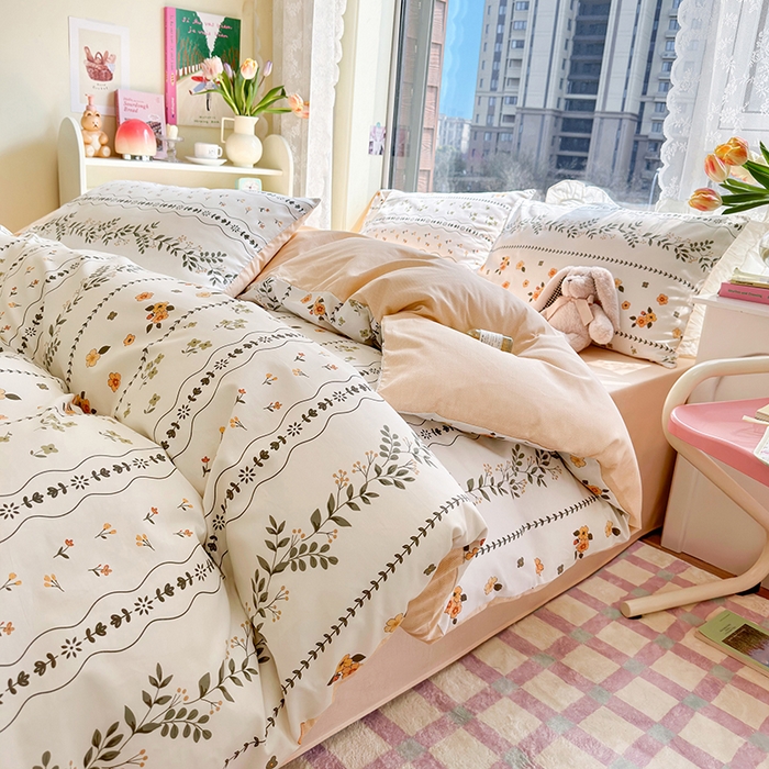 91家纺网 家纺一手货源 找家纺 琪格格 2025春夏新款全棉纯棉40S13372小清新四件套 春晓