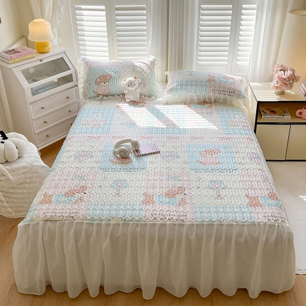 慕澄2025新款小清新印花凉感丝花床裙款乳胶凉席 音乐会