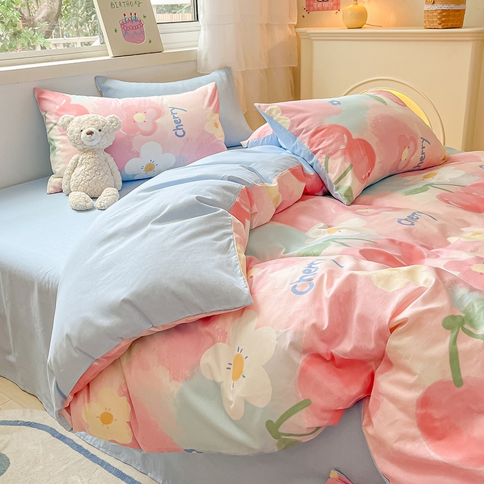 91家纺网 家纺一手货源 找家纺 琪格格 2025春夏新款全棉纯棉40S13372小清新四件套 粉色小恋