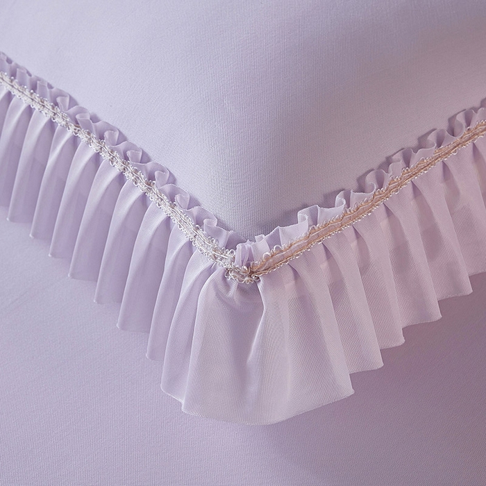 91家纺网 家纺一手货源 找家纺 情恒家纺 2025新款纯色可拆卸PE海洋丝床裙席三件套 优雅紫