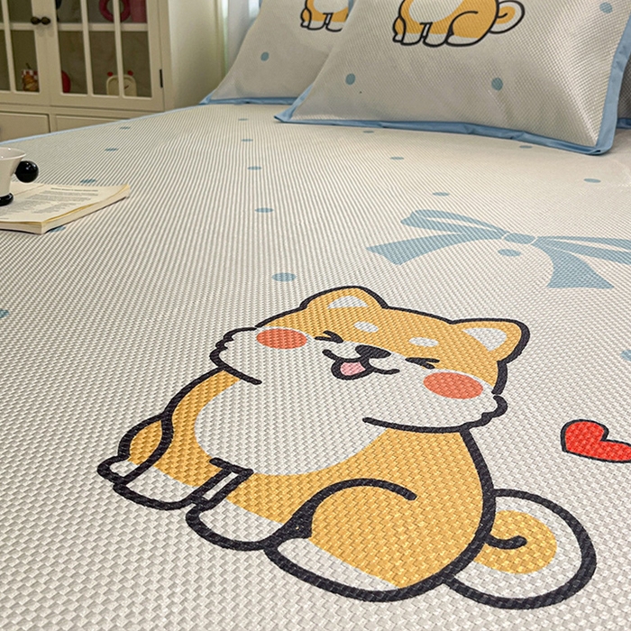 91家纺网 家纺一手货源 找家纺 布卢姆床垫2025新款A类数码印花冰藤席夏凉席--床席款 爱心柴犬