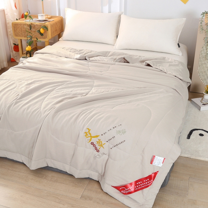 91家纺网 家纺一手货源 找家纺 妙赞2025新款水洗艾草夏被夏凉被空调被 灰色