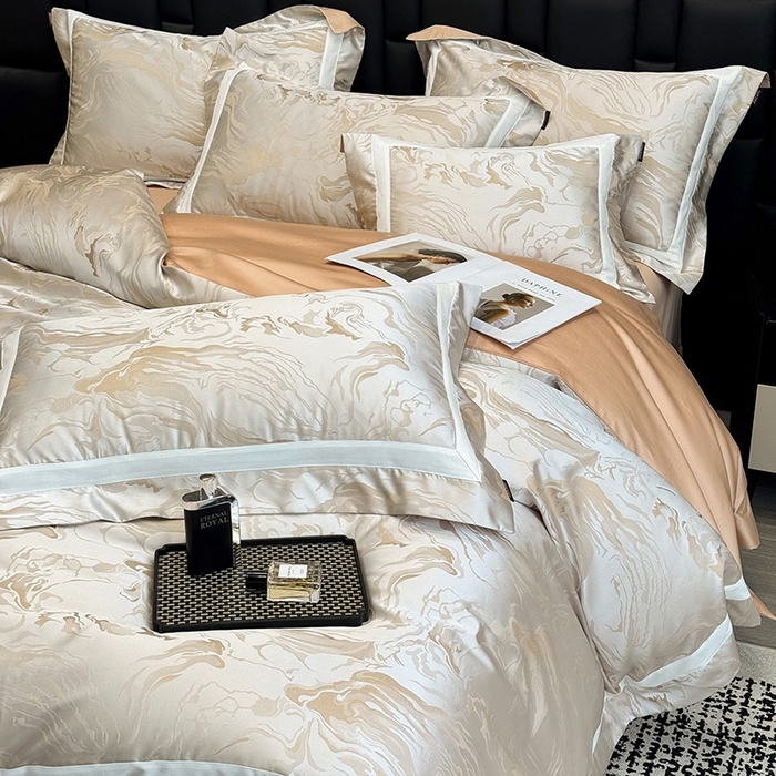 91家纺网 家纺一手货源 找家纺 2025新品床上用品高端A类100支天丝棉贡缎提花四件套全棉纯棉长绒棉夏季轻奢真丝全工艺 南溪-莉娅金